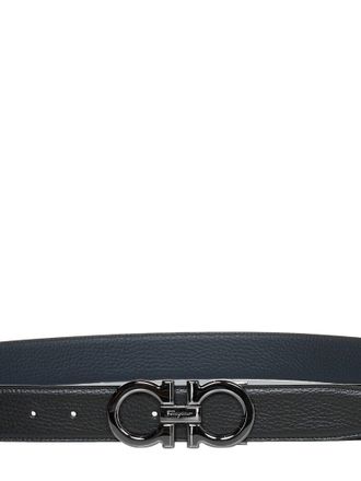 Ferragamo Mens Reversible Calf Leather Belt Black-Beige