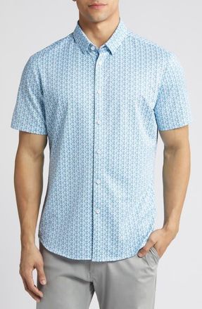 Mizzen+Main Halyard Trim Fit Short Sleeve Performance Button-Up Shirt in Medium Blue at Nordstrom, Size Xx-Large