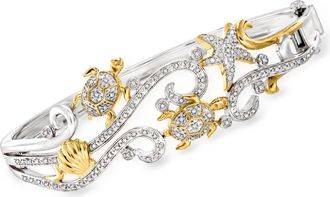 Ross-Simons Diamond Sea Life Bangle Bracelet in Sterling Silver With 18kt Gold Over Sterling