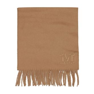 Max Mara Winter Scarves, female, Brown, Size: ONE SIZE Brown Cashmere Scarf with Monogram Embroidery