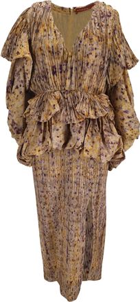 Altuzarra Papyrus Ruffled Printed Pliss&eacute;-Taffeta Midi Dress in Multicolor Polyester
