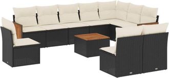 vidaXL Set De Sof&aacute;s De Jard&iacute;n 11 Pzas Y Cojines Rat&aacute;n Sint&eacute;tico Negro Vidaxl