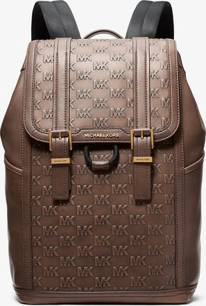 Michael Kors Colby Medium Logo Embossed Burnished Leather Backpack