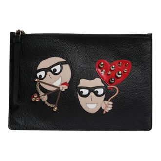 Dolce & Gabbana Clutches, female, Black, Size: ONE SIZE DGFamily Embellished Leather Clutch Bag