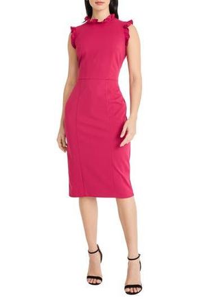 Maggy London Ruffle Mock Neck Sheath Dress in Sangria at Nordstrom Rack, Size 10