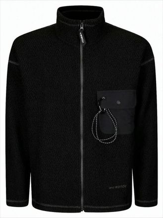 And Wander Textured Black Jacket With High Collar And Unique Pocket Design