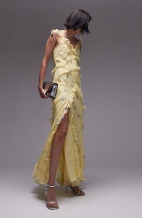 Topshop Floral Ruffle Detail Slipdress in Yellow at Nordstrom Rack, Size 2 Us (Fits Like 0)