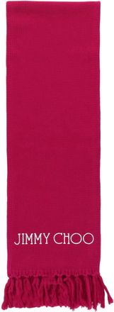 Jimmy Choo London Wool Logo Scarf In Bright Pink