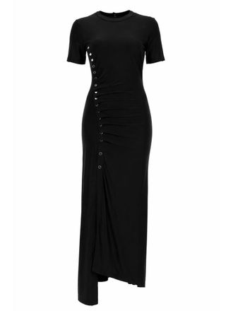Paco Rabanne Fitted Ruched Metal Eyelets Midi Dress