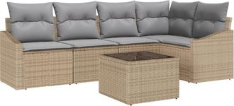vidaXL Garden Sofa Set 6 pcs Beige Poly rattan Vidaxl
