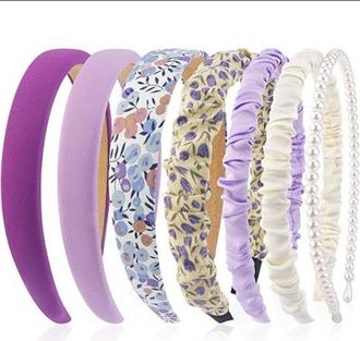 OEM Conjunto De Diademas Para Mujer - Set De 7 Piezas - Varios Estilos - Adornos De Perlas - Pl&aacute;stico - Apto Para Ni&ntilde;as Y Mujeres - Azul