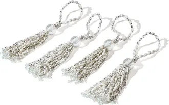 Tiramisu Celeste Cascade Set of 4 Beaded Napkin Rings in White/Silver at Nordstrom Rack