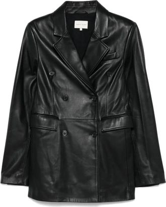 Loulou Studio Klassieke leren blazer - Dames - Blazers - Zwart - S - Leer - Jassen