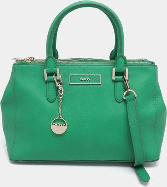DKNY Dkny Green Saffiano Leather Robinson Double Zip Tote