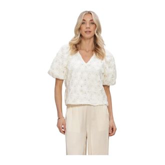 Freebird by Steven Wv-3D-Voile-Flower-26-1 Top - Dames - Blouses & Shirts - Beige - Maat: S Voile