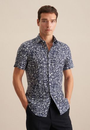 Seidensticker Businesshemd SEIDENSTICKER Slim, Herren, Gr. XL (43), normale &Auml;rmell&auml;ngen, blau (dunkelblau), 100% Leinen, gebl&uuml;mt, slim fit, gerader Abschluss, Hemde