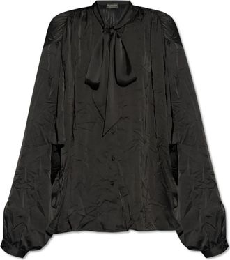 Balenciaga Overhemd met stropdassen - Dames - Blouses - Zwart - S - Polyester - Overhemden