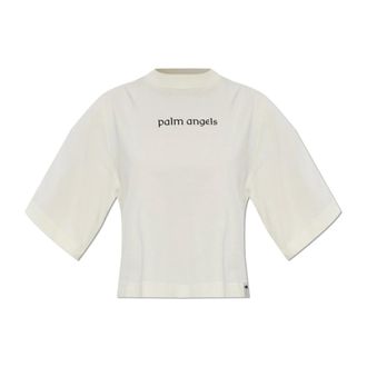Palm Angels Logo T-shirt - Dames - Tops - Beige - Maat: M Katoen