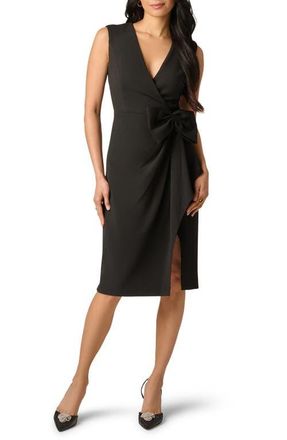 Adrianna Papell Sleeveless Bow Crepe Sheath Dress in Black at Nordstrom, Size 14
