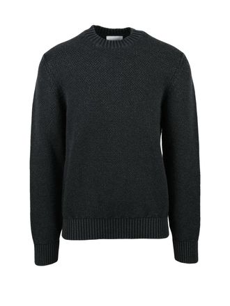 Circolo 1901 Black Merino Wool Crewneck Sweater with Textured Knit