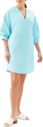 Karen Kane Imitation Pearl Cotton Shirtdress in Aqua at Nordstrom, Size X-Small