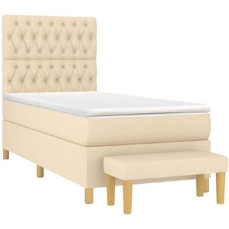 vidaXL Cama Box Spring Con Colch&oacute;n Tela Color Crema 100x200 Cm Vidaxl