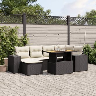 vidaXL Vidaxl - Set De Comedor De Jard&iacute;n 7 Pzas Y Cojines Rat&aacute;n Sint&eacute;tico Negro