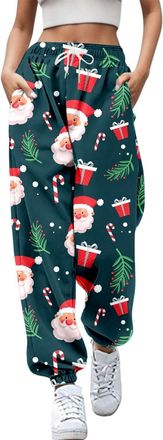 Generic Christmas Joggers for Women UK Funny Graphic Print Holiday Sweatpants High Waist Baggy Trousers Oversized Xmas Drawstring Jogging Pants Ladies Gym Wal