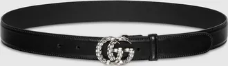 Gucci GG Marmont Thin Belt With Crystals, Black, Leather