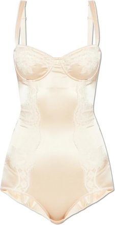 Dolce & Gabbana Silk Balconette-Bra Bodysuit - Dames - Bodies - Beige - 70B EU - Katoen - Tops