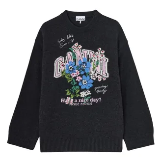 Ganni Maglione Oversize con Fiori - - Knitwear - Donna - Grigio - M