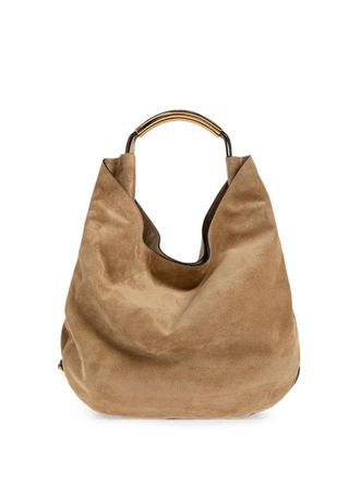 Moschino Soft Suede Bag with Structured Gold-tone Handle