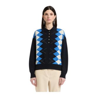 Marella Maglia Argyle Scollo a Polo - - Knitwear - Donna - Blu - S