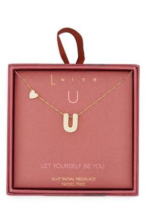 Leith Cubic Zirconia Heart & Bubble Initial Pendant Necklace in U- Clear- Gold at Nordstrom Rack