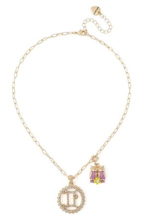 Betsey Johnson Gemini Charm Pendant Necklace in Light Pink-Gemini at Nordstrom