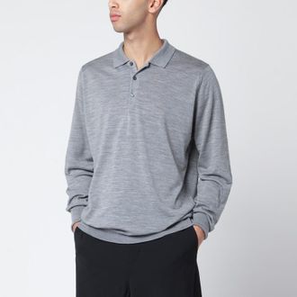 John Smedley Light grey wool polo shirt