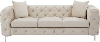 VENTE-UNIQUE.COM Sof&aacute; fijo terciopelo 3 plazas beige 220x91cm