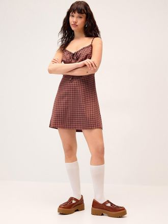 Twik Womens Mini-checkers linen-blend minidress