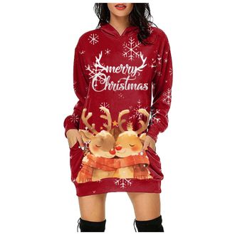 Generic Christmas Dress Womens Evening Dress Fashion Christmas Hoodie Reindeer Santa Snowman Snowflake Flared Xmas Costume Reindeer Santa Snowman Snowflake Fl