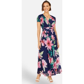 Yumi Mesh Floral Maxi Dress in Navy at Nordstrom, Size 12