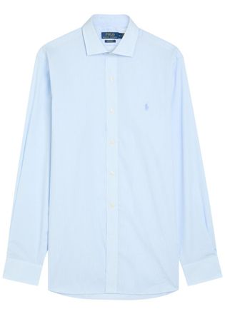 Polo Ralph Lauren Logo-embroidered Striped Cotton-poplin Shirt - Light Blue - 42 (C16.5 / XL)