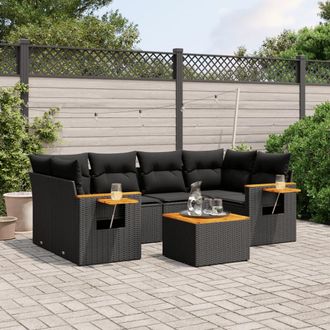 vidaXL Set De Comedor De Jard&iacute;n 7 Pzas Y Cojines Rat&aacute;n Sint&eacute;tico Negro Vidaxl