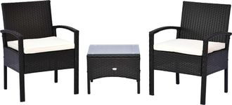 OUTSUNNY 3 Pieces Rattan Set Furniture Garden Cushion Bistro Wicker Patio Outdoor