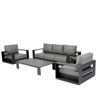 Kerama Set de jardin 5 plazas de aluminio antracita y cojines impermeables
