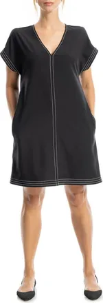 Max Studio V-Neck Contrast Stitch Dress in Black at Nordstrom Rack, Size X-Large