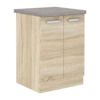 OEM Meuble Bas 2 Portes Battantes - D&eacute;cor Chene Sonoma - L 60 X P 51,6 X H 85 Cm - Lassen