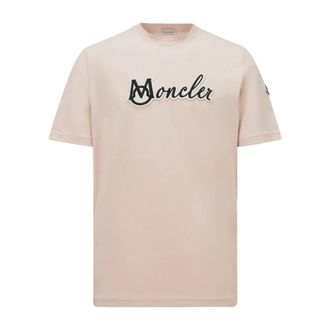 Moncler Embroidered Varsity Logo T-Shirt - male - Moncler - T-Shirts - Pink - L - Tops