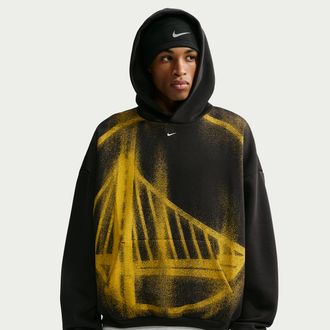 Nike Mens Golden State Warriors Standard Issue Fleece Basketball Hoodie in Black | IQ2491-010