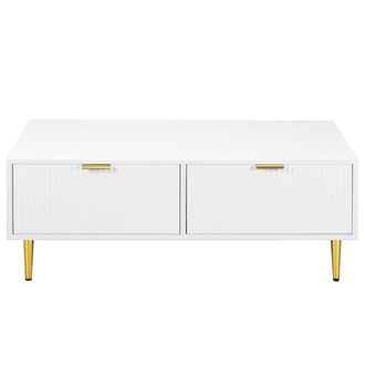 Urban Meuble Mesa de centro blanca moderna con asas y patas doradas