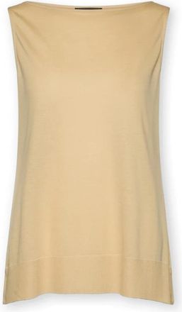 Elena Miro Boot Neck Top - Dames - Tops zonder mouwen - Beige - XL - Katoen - Tops
